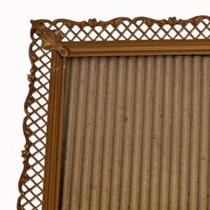 Ornate Metal Picture Frame Gold Tone Vintage Lattice Design Glass Front 8 X 10